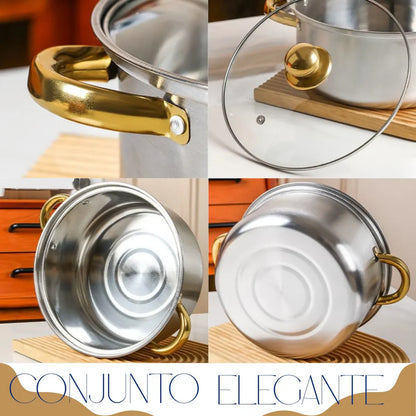 OLLAS SWISSHOME 10 PIEZAS + TETERA en Acero Inoxidable Grado Quirurgico