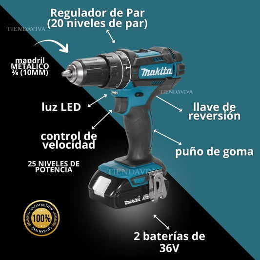 Taladro Inalámbrico con Percutor + 36V + Maletín