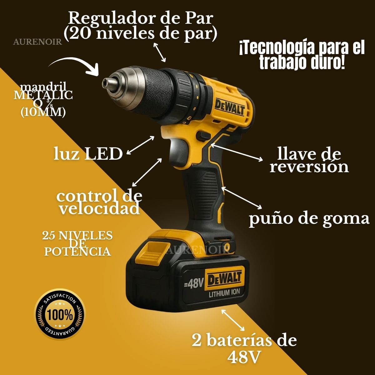 Taladro Inalambrico 48V Con Percutor + Maletín